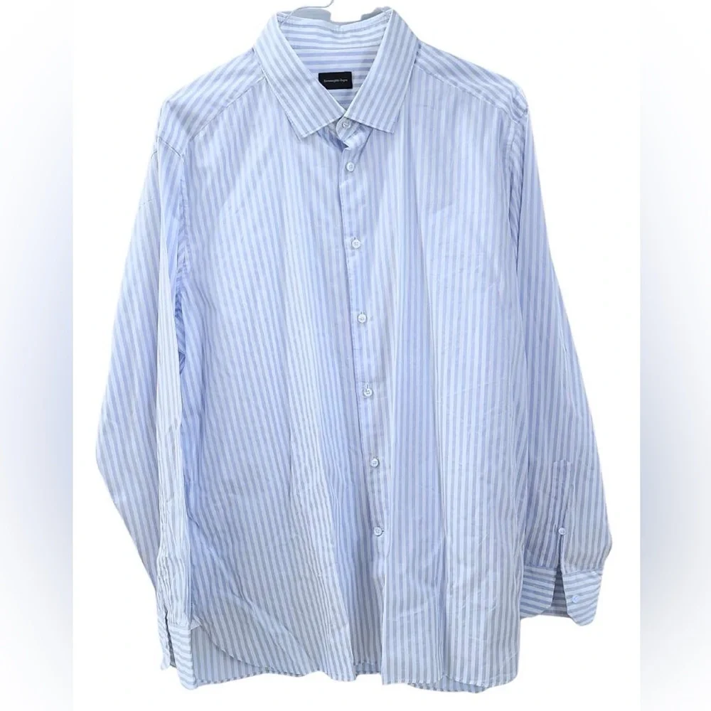 Ermenegildo Zegna Light Blue Striped Dress Shirt 👔 - Picture 4 of 5